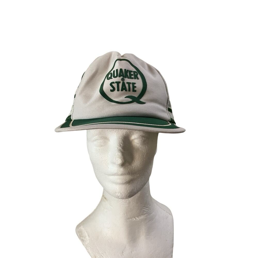 Vintage Quaker State Mesh Snapback 3 Stripe Trucker Hat Made In USA